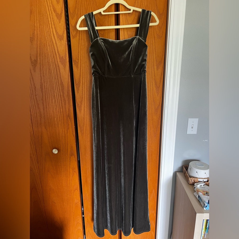 Birdy Grey Olive Velvet Maxi Dress with Slit